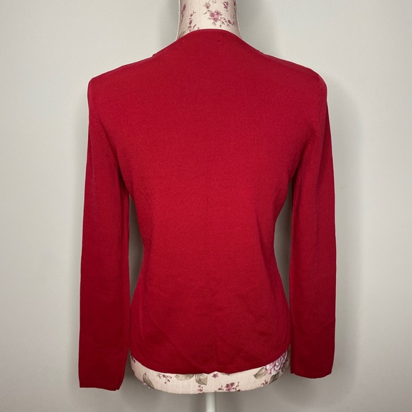 Red Cardigan Fitted Silhouette Metal Accents Multi Media Design - Picture 4 of 11